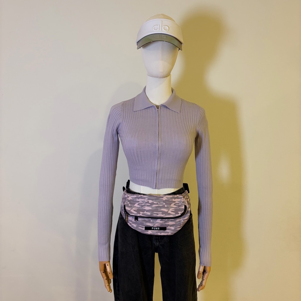 💜 Hesperus Ribbed Lavender Zip-Up Cropped Sweater XS NWT
